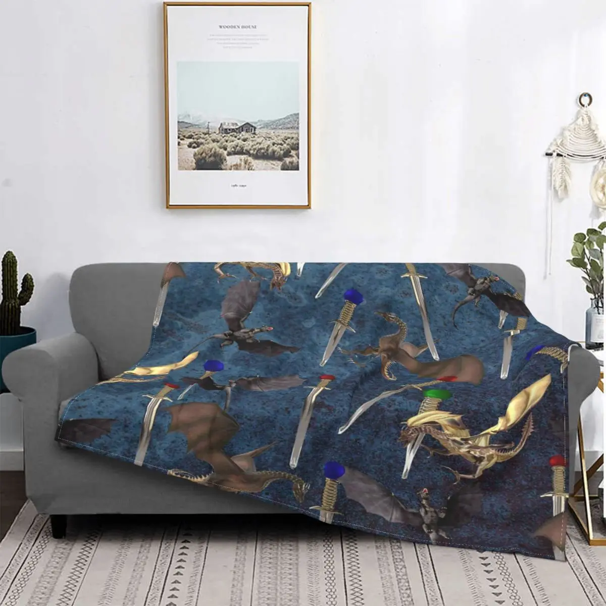 

Manta con patrón de dragón y espada, colcha para cama a cuadros, funda de sofá, manta de muselina, colcha de Picnic