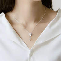 silver plated flower tassel cherry blossom necklace 2021 korea fashion women round bead clavicle chain for women wedding jewelry