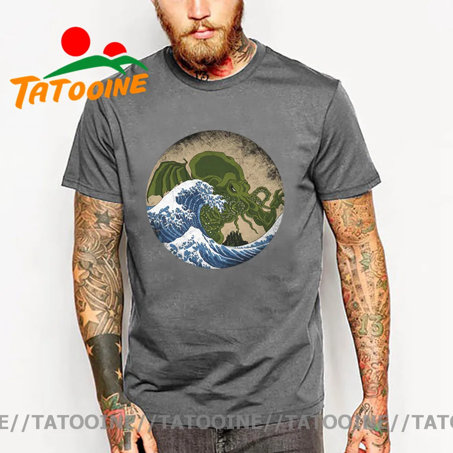 Винтажная футболка с надписью The Great Old One в стиле ретро Wave Off Kanagawa Hokusai Cthulhu
