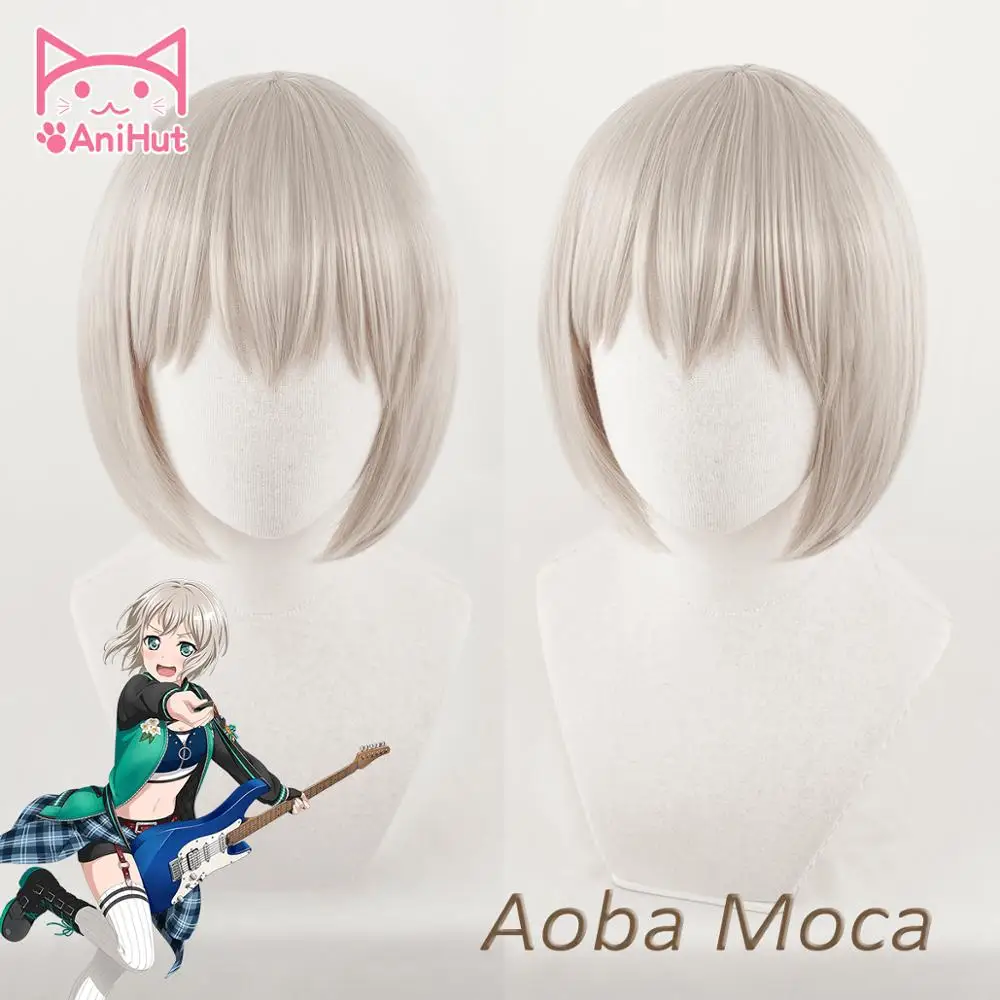 [Anihut】aoba Moca парик челка мечта! Парик для косплея синтетические волосы Bandori Aoba