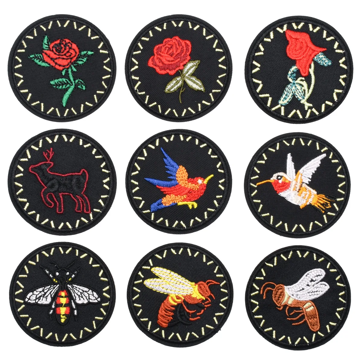 

Flower Bird Patch Round Badges Iron on Animal Patches on Clothes Stripe Sticker on Clothes Embroidered Patches for Appliques DIY