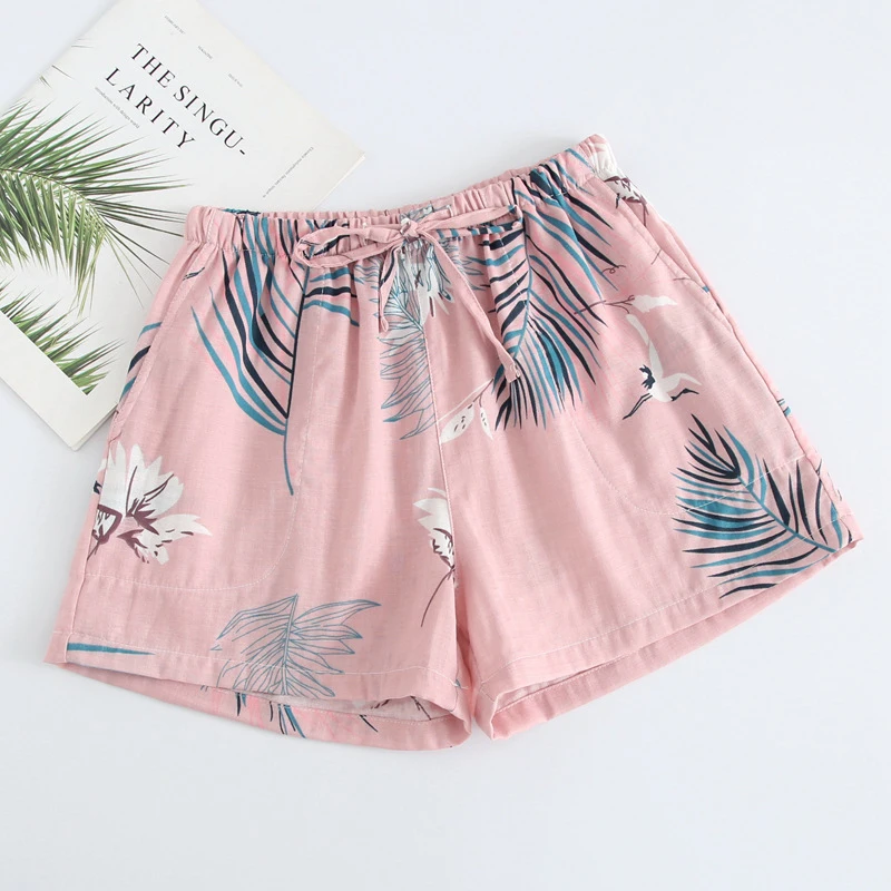 

JULY'S SONG Casual Cotton Home Shorts Women Printed Plaid Elastic Sleepwear Shorts Ladies Summer Loose Sleep Bottom Short Pants