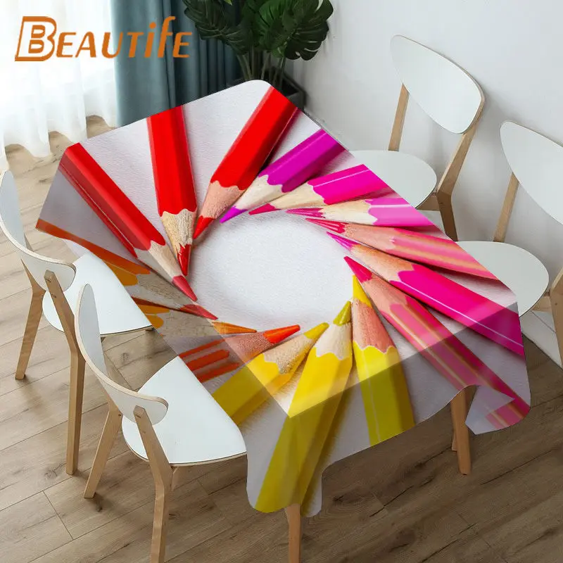 

Colourful Pencils Tablecloth Fashion Style Party Table Waterproof Table Covers Home Dining Tea Table Decoration 0820