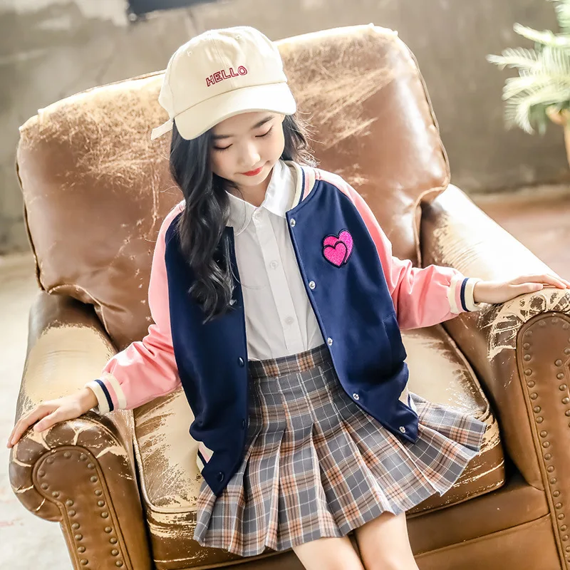 Верхняя одежда для девочек милые девушки Бейсбол куртки с аппликацией в виде