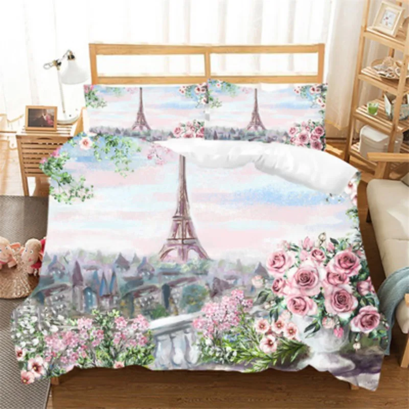 Париж Стиль Цвет Стёганое одеяло чехол с принтом в виде машинки башня на