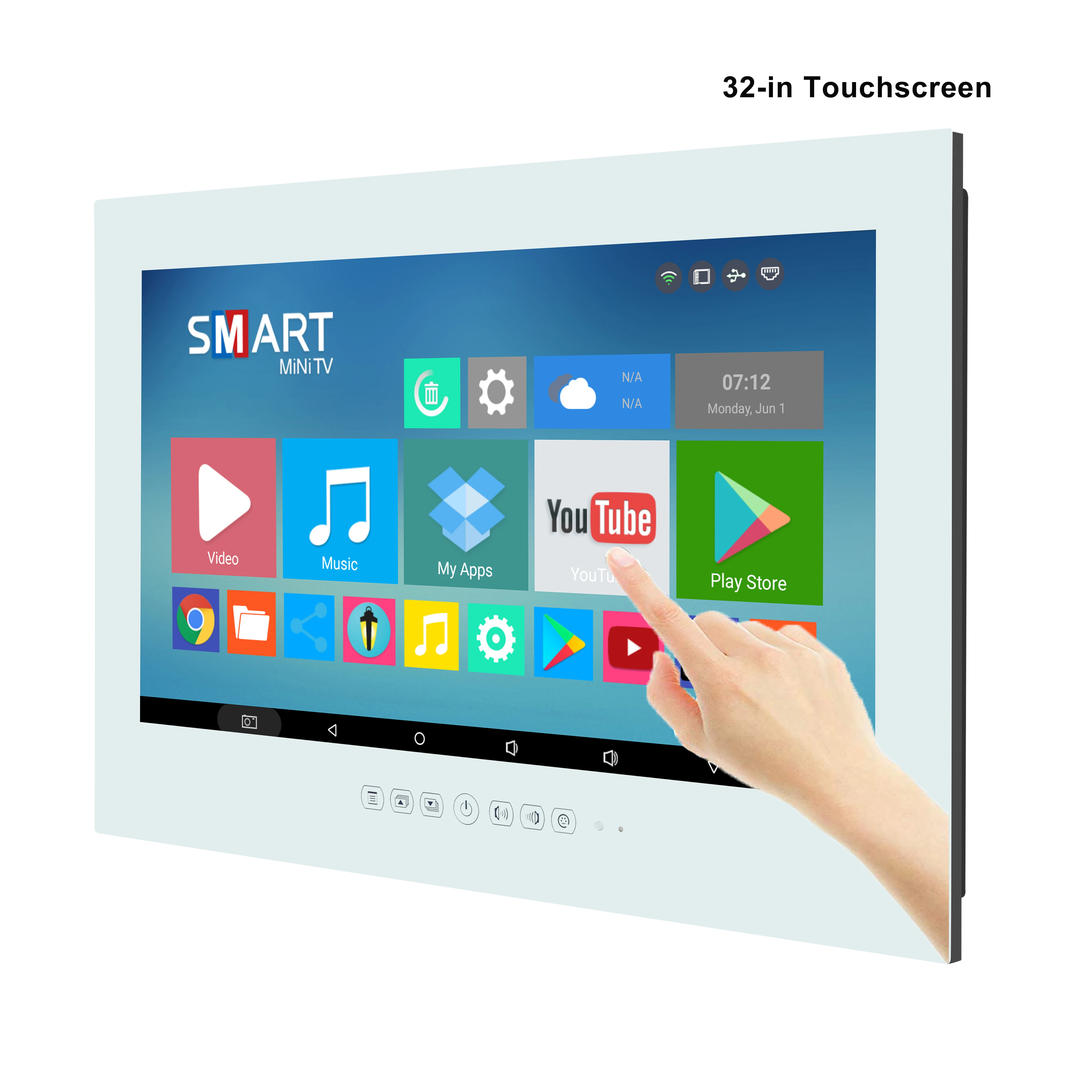 Haocrown 32 Inch Touchscreen Bathroom TV White IP66 Waterproof Television &amp Smart Android 10.0 1080P Built-in Wi-Fi Bluetooth |