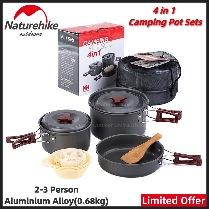 

Naturehike Camping Pot Sets 2-3 Person Portable Outdoor Cookware Picnic Pot Pan Tableware Bowl Ultralight Camping Accessories