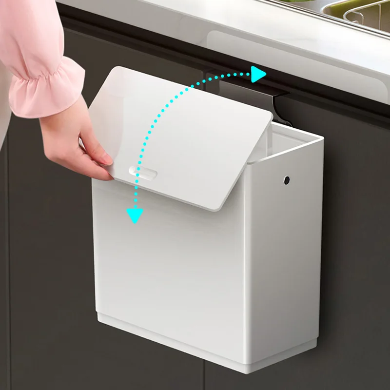 wall mounted trash can with tissue box for kitchen household cabinet door waste bin with lid kitchen convenient garbage bin free global shipping