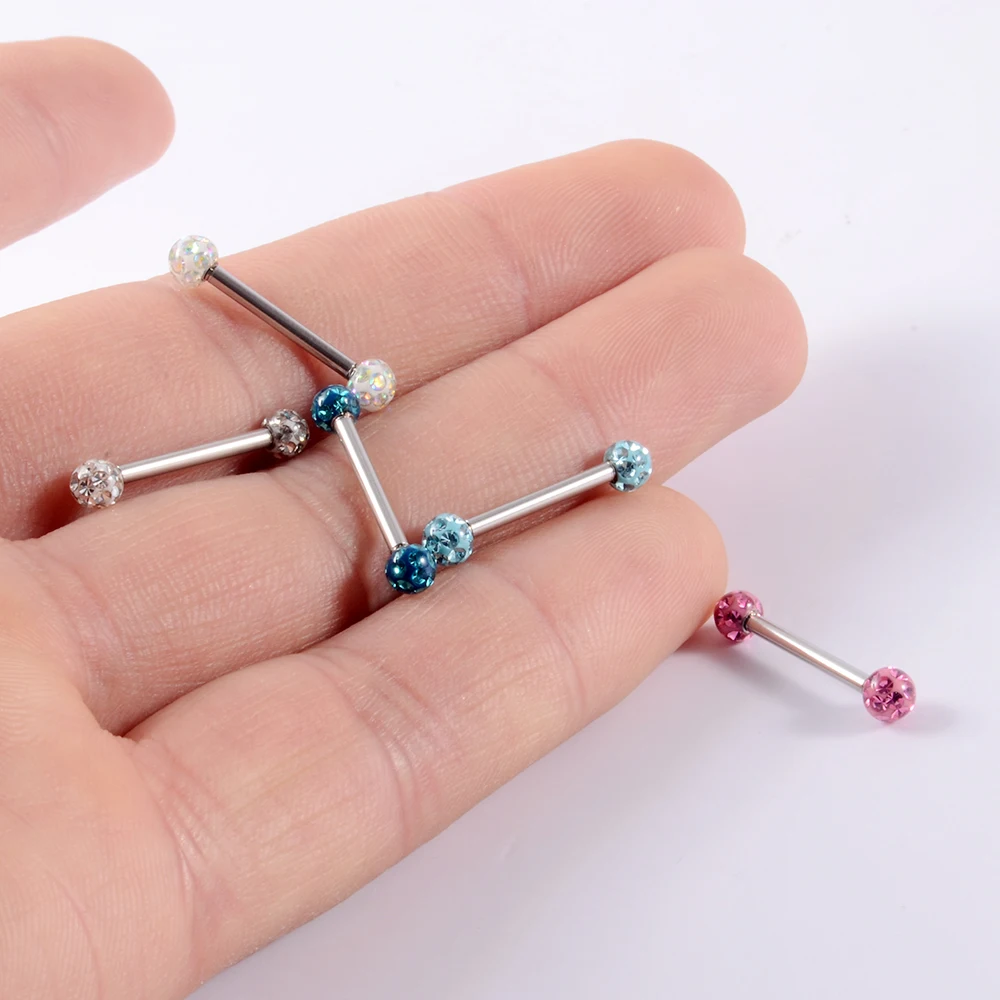 5PCS Anti-Allergy Surgical Steel Tongue Rings Handmade Double Epoxy Coated Crystal Nipple Ring Piercing Body Jewelry 14g - купить по