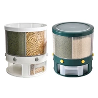 new 2021 new 10kg kitchen food storage container rotating cans for bulk cereals grain organizer box 6 grid rice bucket