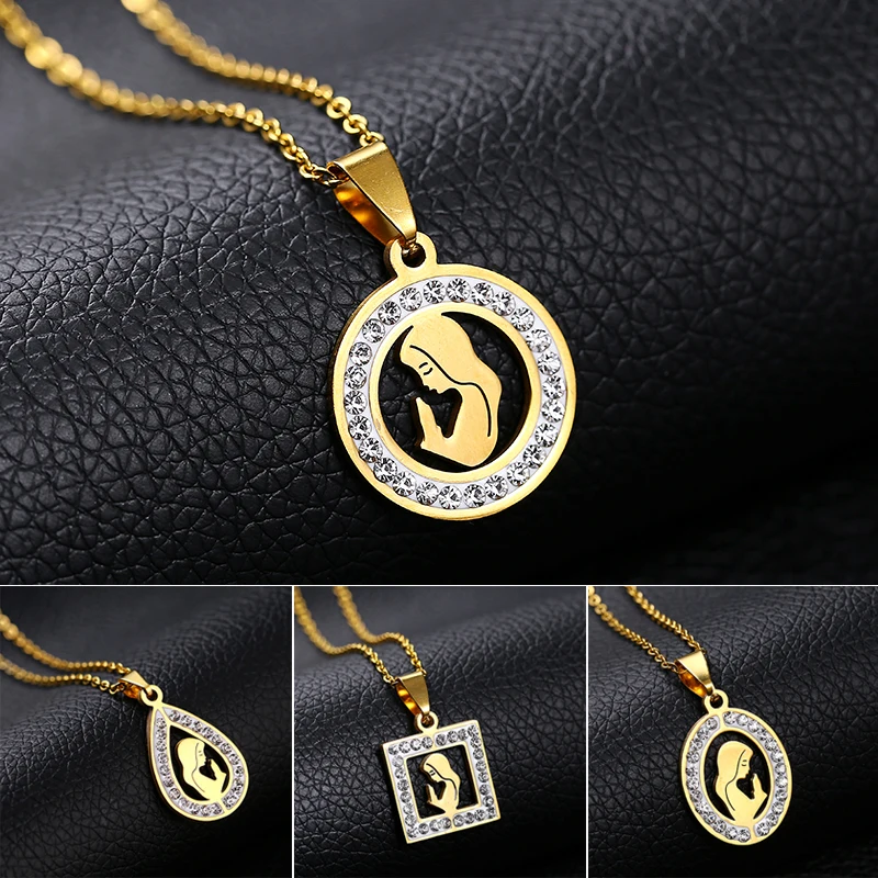 

Religious Catholic church Amulet Necklace Stainless Steel Virgin Mary Pendant Necklace with women gold/Steel color jewelry