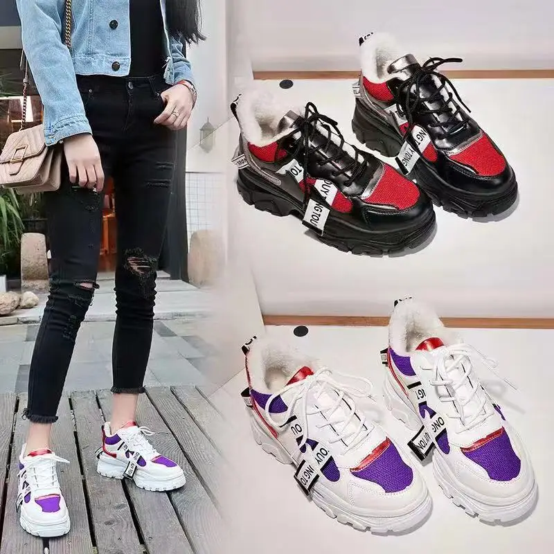 Женские кроссовки; коллекция года; сезон весна; женская повседневная обувь; разноцветная обувь на толстой подошве; женская обувь на платформе; обувь на массивном каблуке, увеличивающая рост