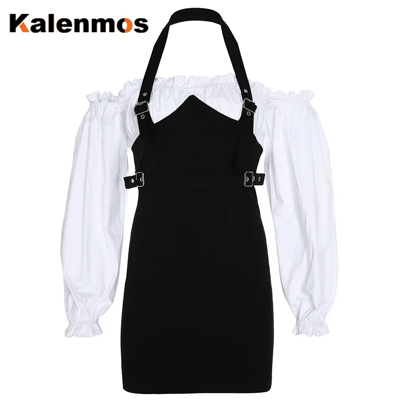 

KALENMOS Sweet Dress Bandage Ruffle Long Butterfly Sleeve Mini Vintage Party Club Sexy Summer Harajuku Square Collar Vestidos
