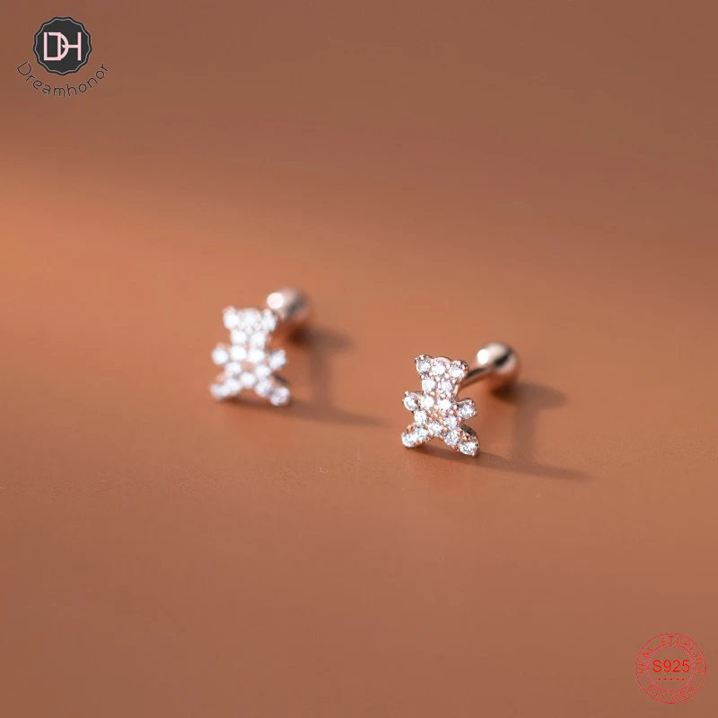 

Dreamhonor 925 Sterling Silver Full Clear Crystal Wedding Bear Stud Earrings Wholesale Women Brincos SMT092