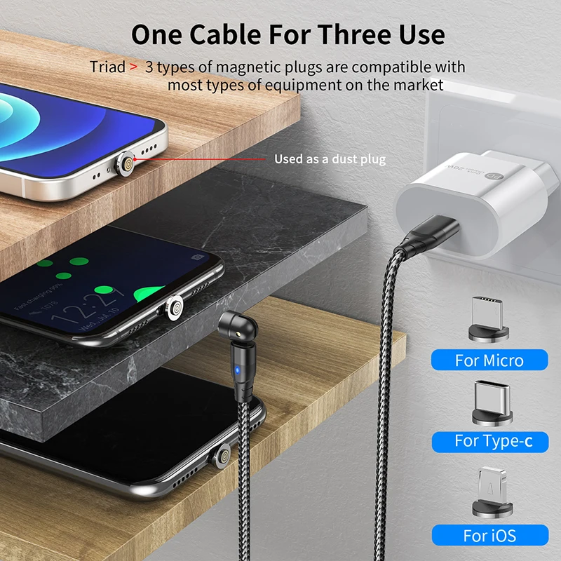 USLION Micro USB Cable Plug Type C Charge 3 In 1 Cord For IPhone Huawei Samsung XiaoMi Wire | Мобильные телефоны и