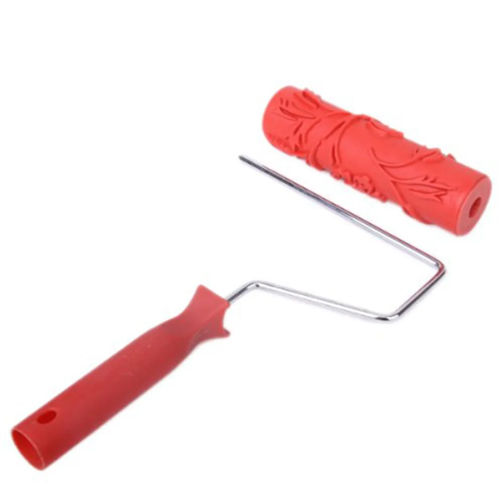 

7-inch DIY Wall Decoration Empaistic Flower Pattern Painting Roller with Handle (Red)