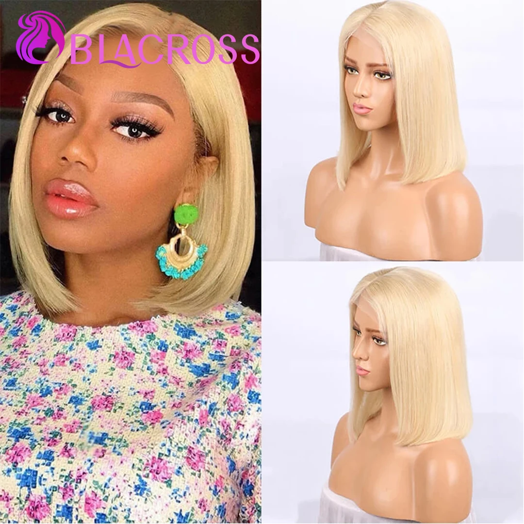 

BLACROSS 613 Bob Wig Blonde Short Straight Brazilian Hair Human Middle Part Lace Front 13*1 For Black Women Part Lace Frontal