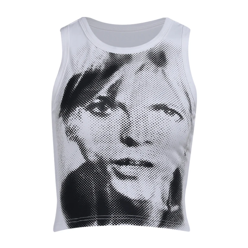 

InsDoit Streetwear Gothic Tank Top Women Harajuku Portrait Print Punk Summer Crop Tops Sleeveless Aesthetic Fashion Casual Top