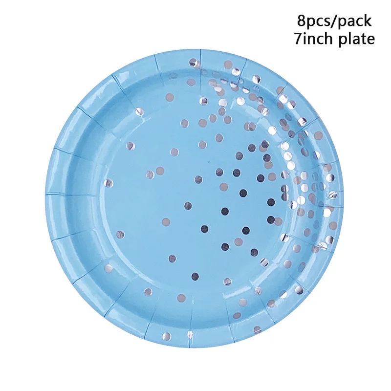 Одноразовая посуда в синий горошек для мальчиков и девочек бумажная тарелка