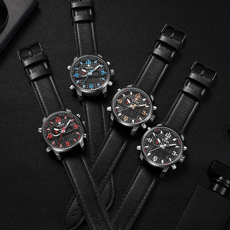 

WWOOR Dual Display Mens Watches 24 Hour LED Analog Digital Clock Male Leather Sport Waterproof Watch Men Clearance Sale Dropship