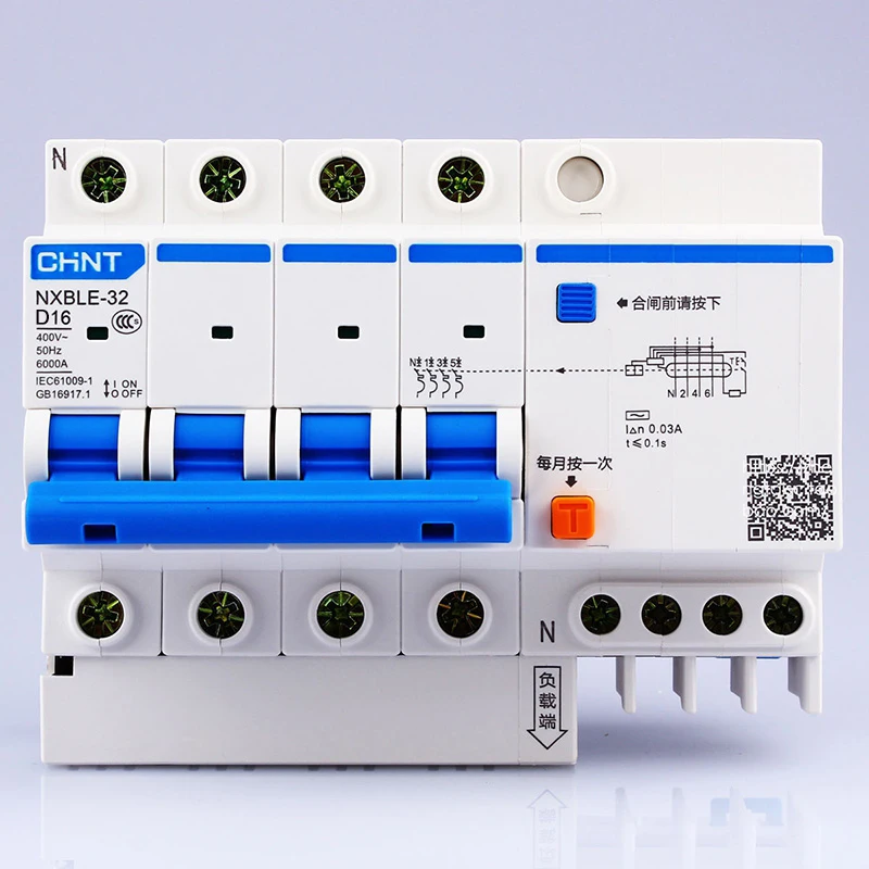 Устройство для остаточного тока CHINT AC230/400V NXBLE 32 4P тип D 6 10 16 20 25 32A|Автоматические