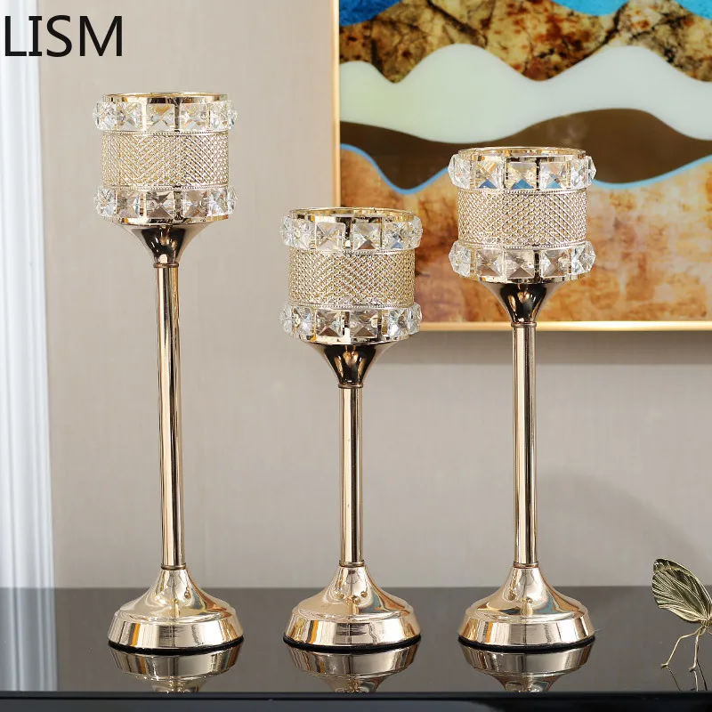 

Подсвечник для стола, хрустальный металлический золотой роскошный подсвечник в скандинавском стиле, ретро подсвечники, обеденный Свадебны...