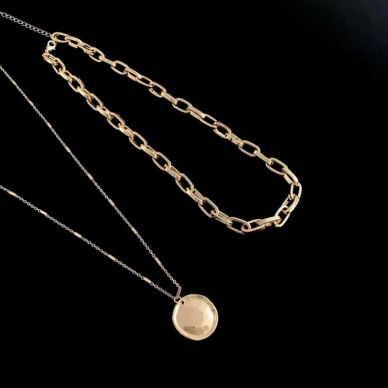 

LOVOACC Minimalist Chunky Chain Coin Pendant Necklace Gold Color Beaded Chain Double Layered Chokers Necklaces for Women Jewelry