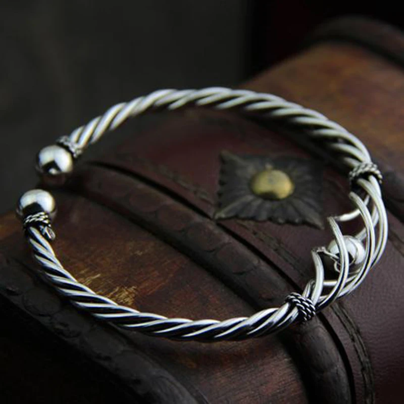 Женский винтажный браслет из серебра 100% пробы с плетением витой веревки|bracelet