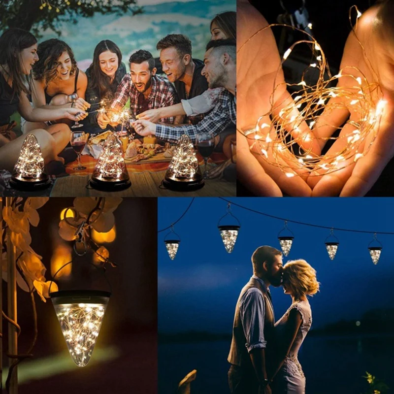 

2 PACK Solar Light Warm Cone Solar Hanging Light Waterproof Tabletop Lamp for Garden Patio Pathway Landscape Decoration