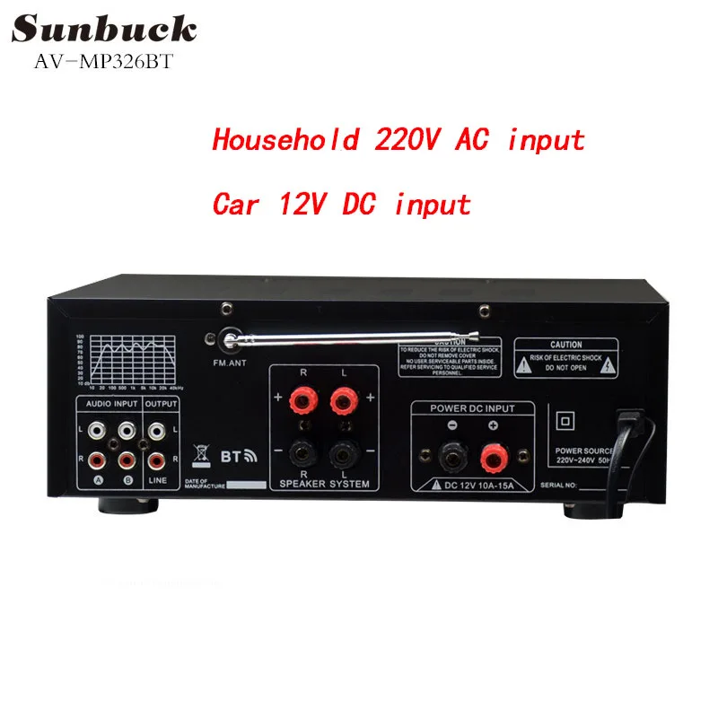 

KYYSLB 220V 12V car amplifier 300W+300W AV-MP326BT Professional digital ECHO MIXER Home amplifier karaoke bluetooth amplifier