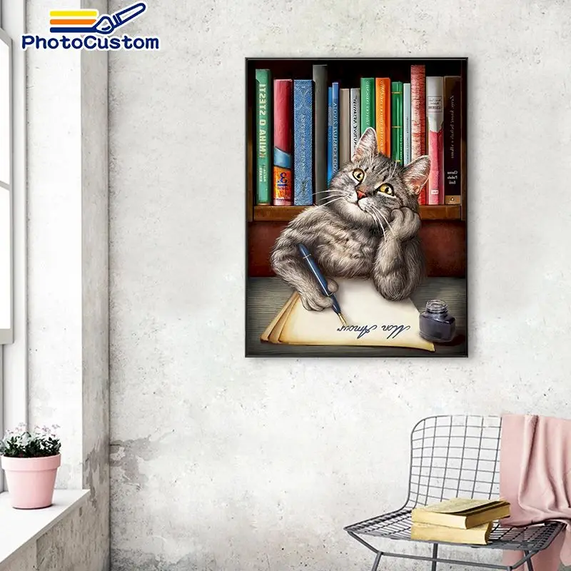 

PhotoCustom Framed Painting By Numbers Cats Oil Painting On Canva Zero Basis DIY Gift Home Wall Decor