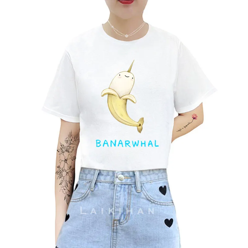 

Banarwhal детская футболка женские летние повседневные футболки Harajuku корейский стиль Графические Топы Kawaii женские футболки женская одежда