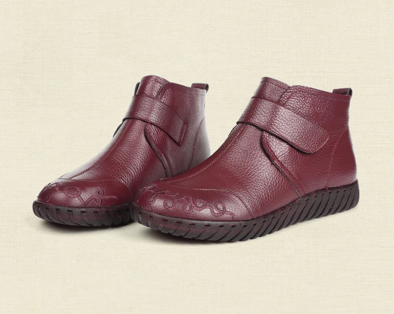GKTINOO/ г. Зимние женские ботинки из натуральной кожи ручной работы г. botas Mujer, однотонные Зимние ботильоны без застежки ботинки на плоской подошве