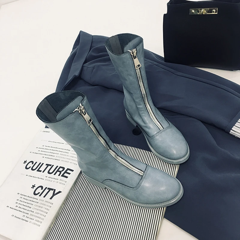 

Vintage Genuine Leather Boots,Women's Pleated Front and Rear Zipper Shoes,3 Colors,Winter Plus Velvet,Size 35-40