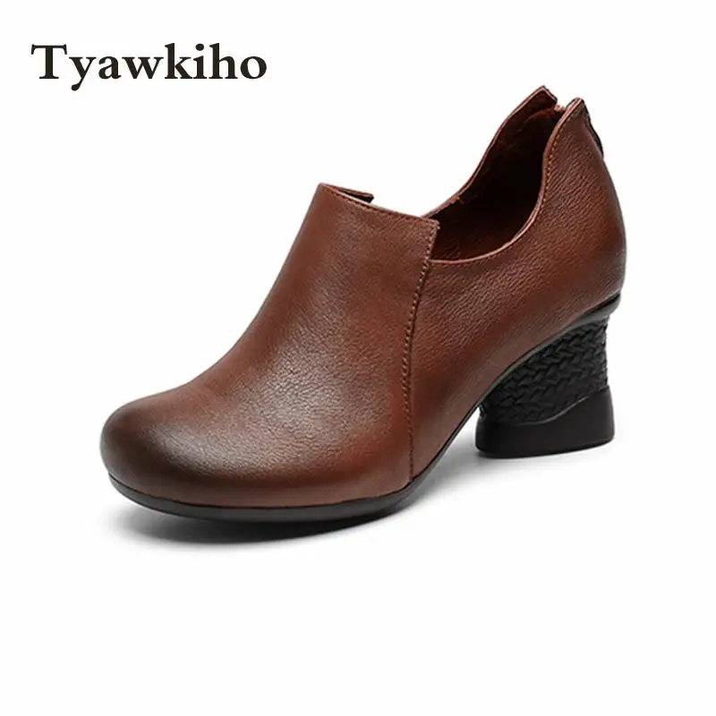 Tyawkiho/Скидка; женские ботильоны ручной работы; сезон весна; цвет коричневый; Брендовая обувь из натуральной кожи на высоком каблуке 5 см; Цвет Черный; удобная обувь