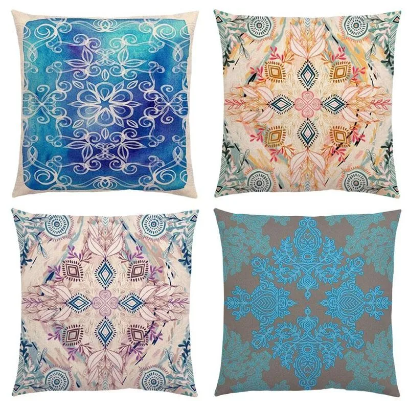 

New Vivid Art Colorful Flowers Gorgeous Floral Doodle Geometry Mandala Coral Wonderland Pattern Car Cushion Cover Pillow Case