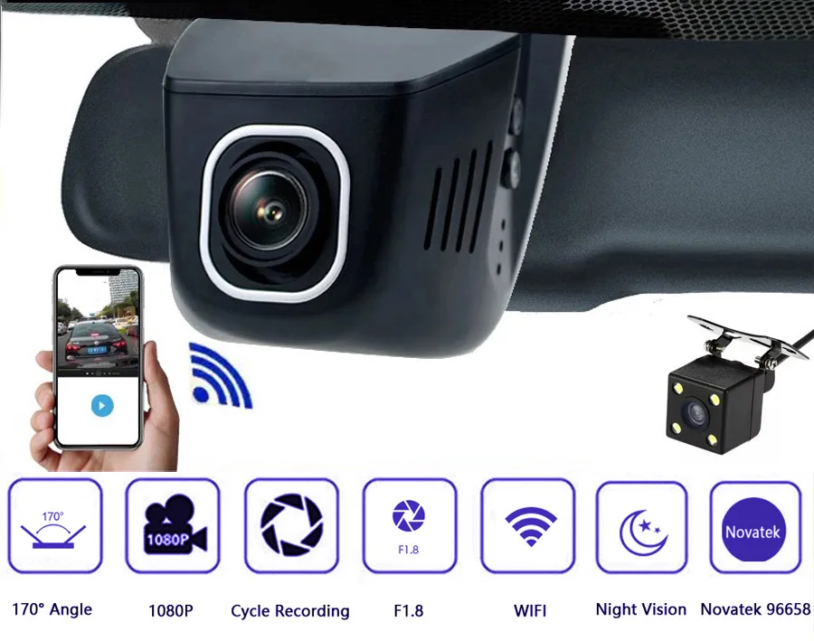 QUIDUX Новатэк 96658 Wifi Видеорегистраторы для автомобилей Видео Регистраторы Full HD 1080 p Беспроводной приложение манипуляции IMX 322 Скрытая регистраторы камеры Регистратор