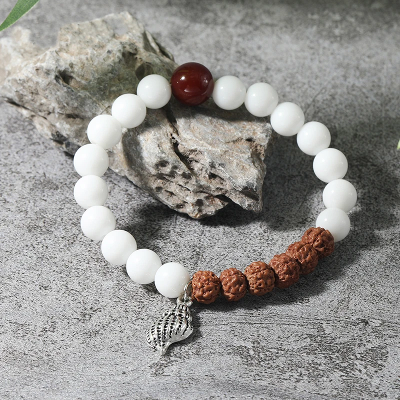 Браслет Rudraksha и белый зажим для мужчин женщин эластичная веревка амулет модная