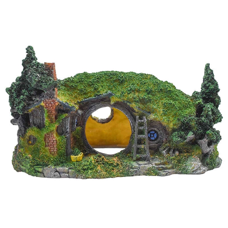 

Киносъемный дом, Сельский карликовый лотр, украшение для аквариума, полимерное украшение для аквариума, украшение для скалы, прятки, пещера,...