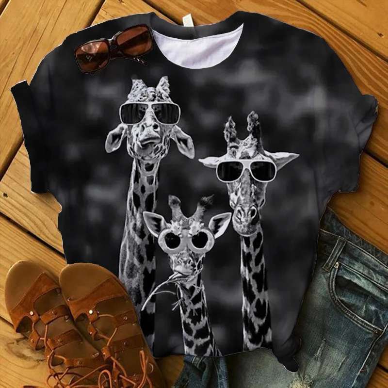 

Black Shirt Short Sleeve Giraffe Print 3d Ladies Tops Casual Plus Size T-shirt Funny Harajuku Ladies Blouse Women Tee Camisetas