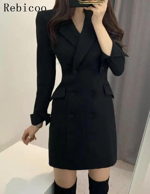 

Elegant Women Fashion Pencil Dress Autumn Office Lady Long Sleeve Casual Blazer Dress Winter Slim Suit Ladies Dresses