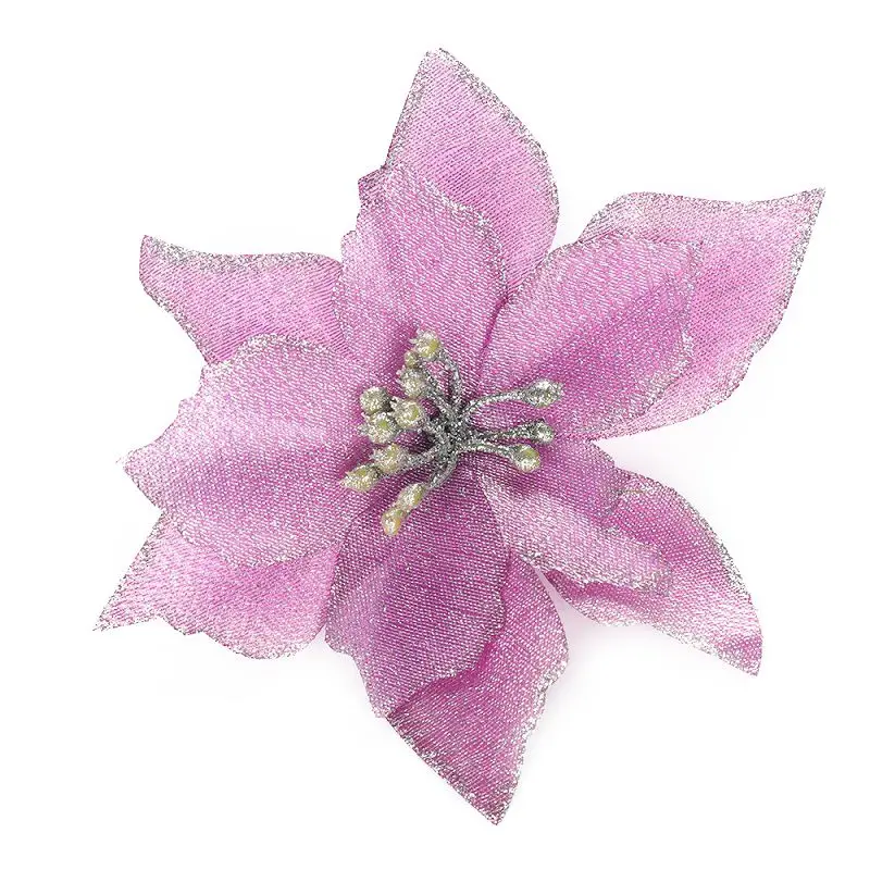 10pcs pink 10 шт. рождественские искусственные с блестками цветы рождественские украшения золотой красный кулон из ротанга Рождественская елка украшения для домашнего декора - Цвет: 10pcs pink
