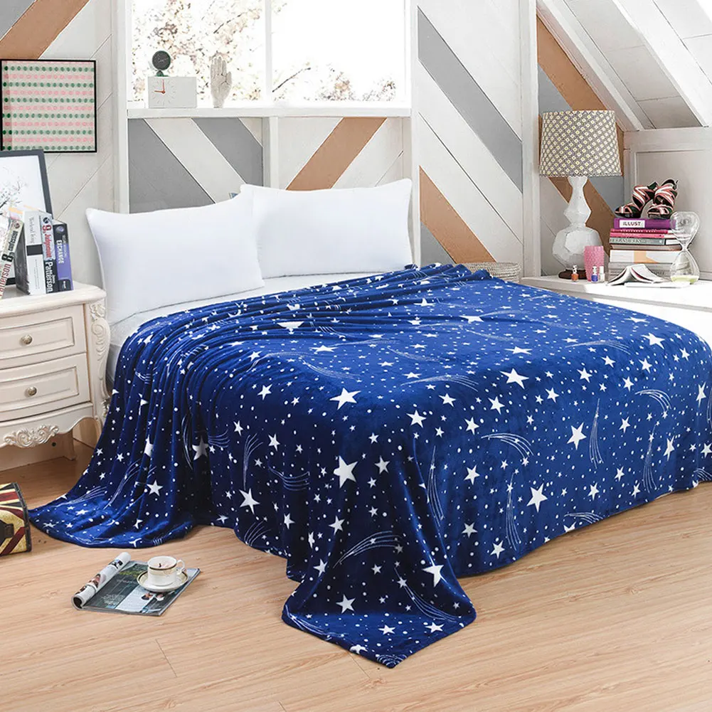 

Bright starry sky high density super soft flannel bedspread sofa/bed/car portable warm sleeping blanket