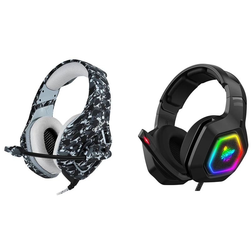 

ONIKUMA 2 шт. игровая гарнитура: 1 шт. K1-B гарнитура 3,5 мм + USB Крепление на голову 7,1 и 1 шт. K10 RGB игровая гарнитура проводная