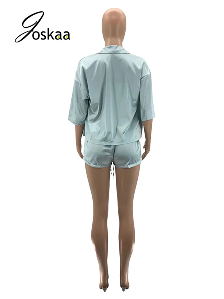 

Joskaa Women 3 Pieces Set Coat Tank Top And Shorts Slik Satin Short Sleeve Matching Tracksuit OL Office Casual Outfits Summer