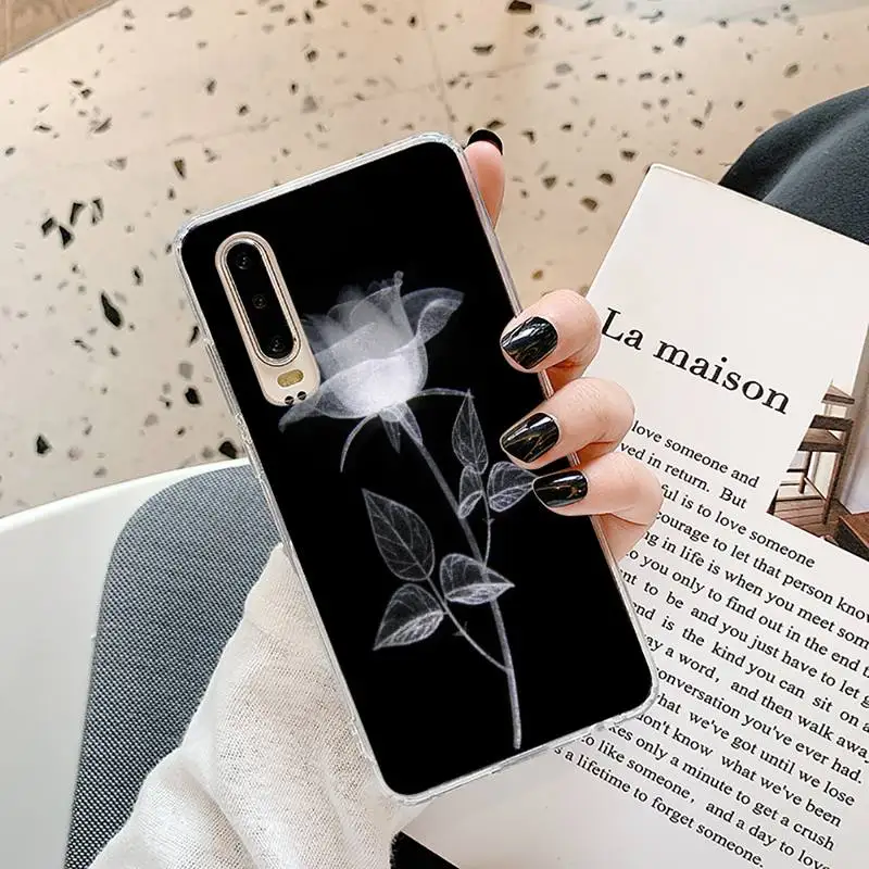 

White Rose Phone Case Transparent for Samsung A71 S9 10 20 HUAWEI p30 40 honor 10i 8x xiaomi note 8 Pro 10t 11 mobile bags