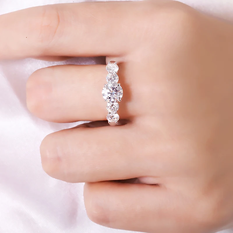 

2.2Carats 6.5mm D Color VVS1 Round Excellent Cut Moissanite Wedding Engagement Ring Solid 18K White Gold Plated Ring for Lady