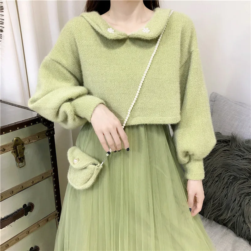 Женский комплект из двух предметов свитер искусственного кашемира и Сетчатое