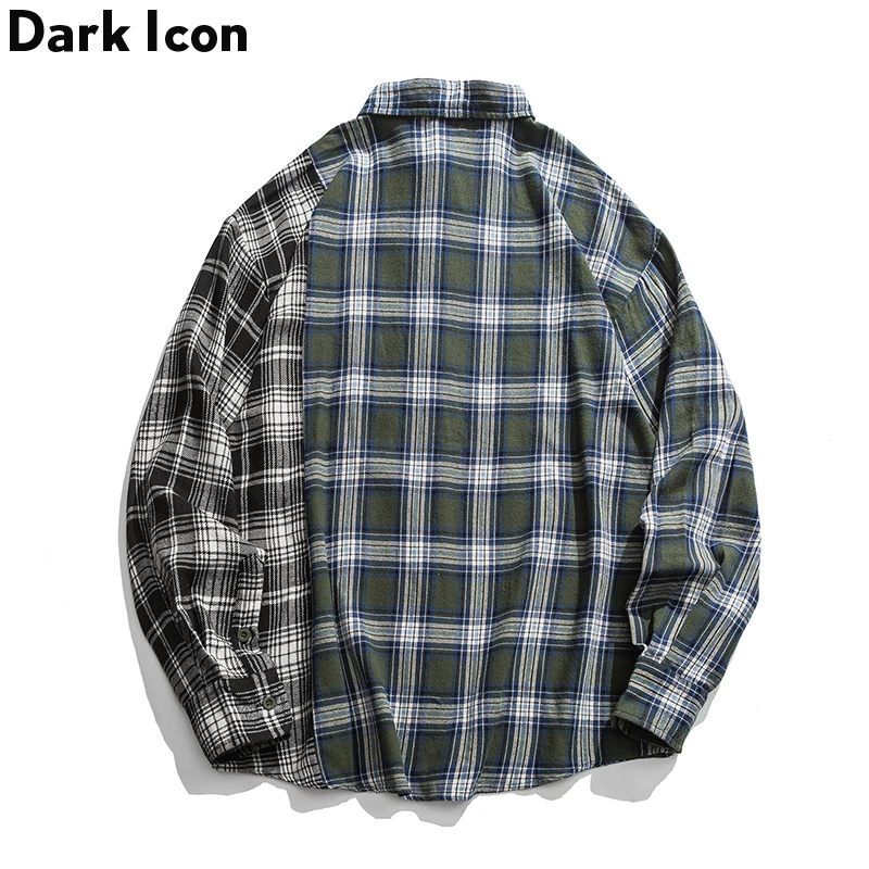 Plaid Patchwork Oversized Shirts Front Pocket Women Hip Hop Long Sleeve Women’s Yellow/Green |