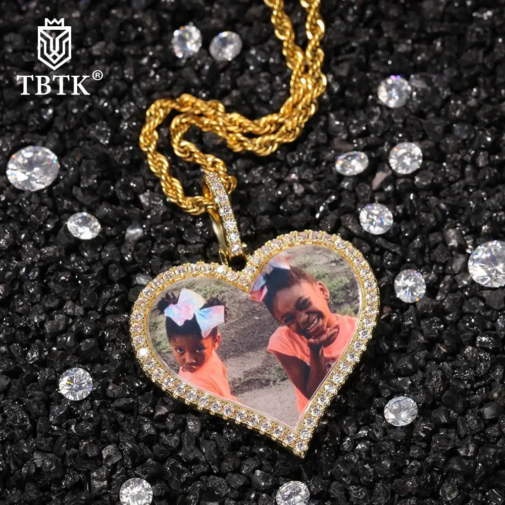 

TBTK Heart Custom Made Photo Medallions Pendant Necklace & Cubic Zirconia Pendant Gold Color Best Gifts Jewelry Drop shipping